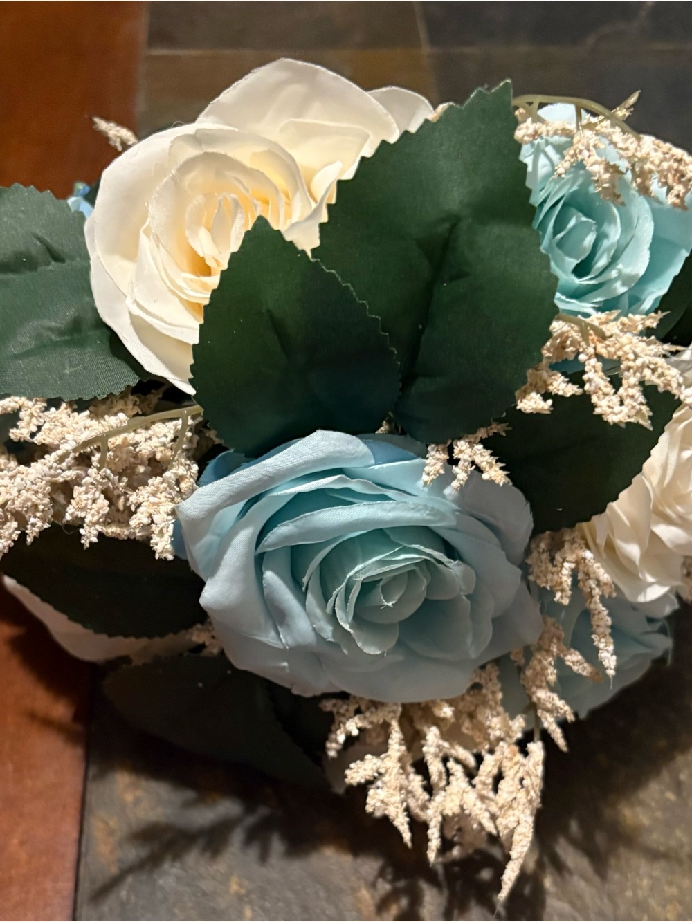 (2)-Blue and Cream Artificial Rose Wedding Bouquets Arrangements